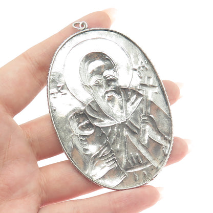 925 Sterling Silver Antique Saint Joseph Religious Medal Repousse Pendant