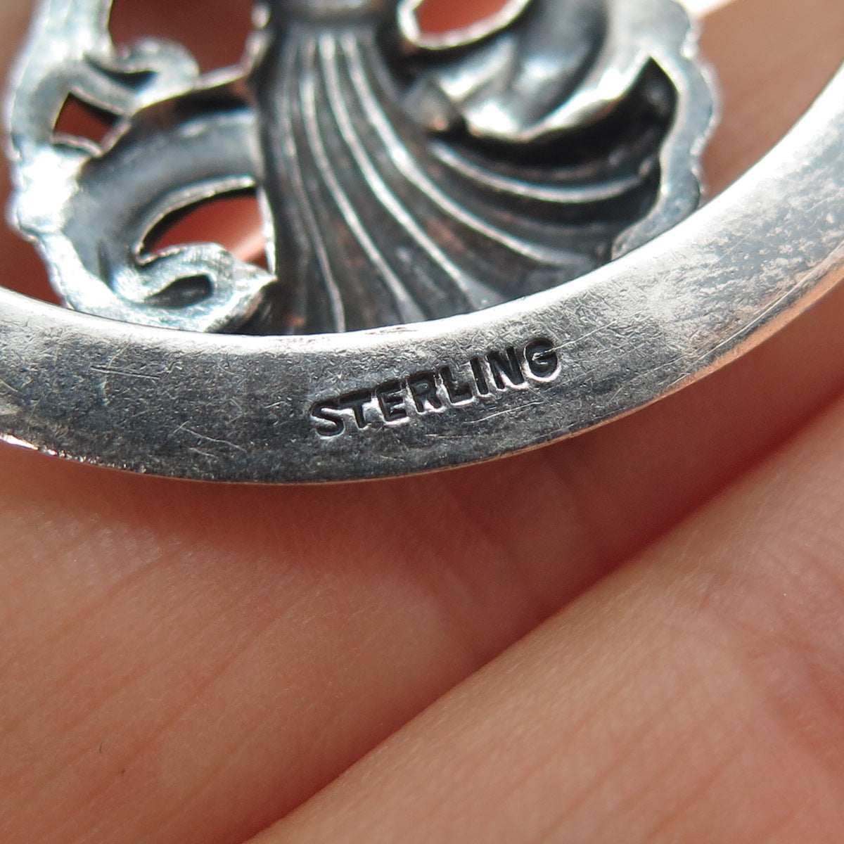 925 Sterling Silver Antique Art Deco Floral Oxidized Pin Brooch