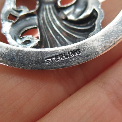 925 Sterling Silver Antique Art Deco Floral Oxidized Pin Brooch