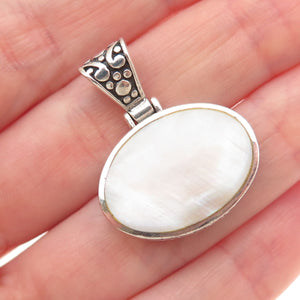925 Sterling Silver Vintage Real MOP Oxidized Charm Pendant