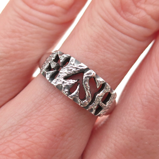 925 Sterling Silver Vintage Elsa Oxidized Name Ring Size 8