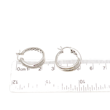 Platinaire Sterling Silver Real Round-Cut Diamond Crisscross Hoop Earrings