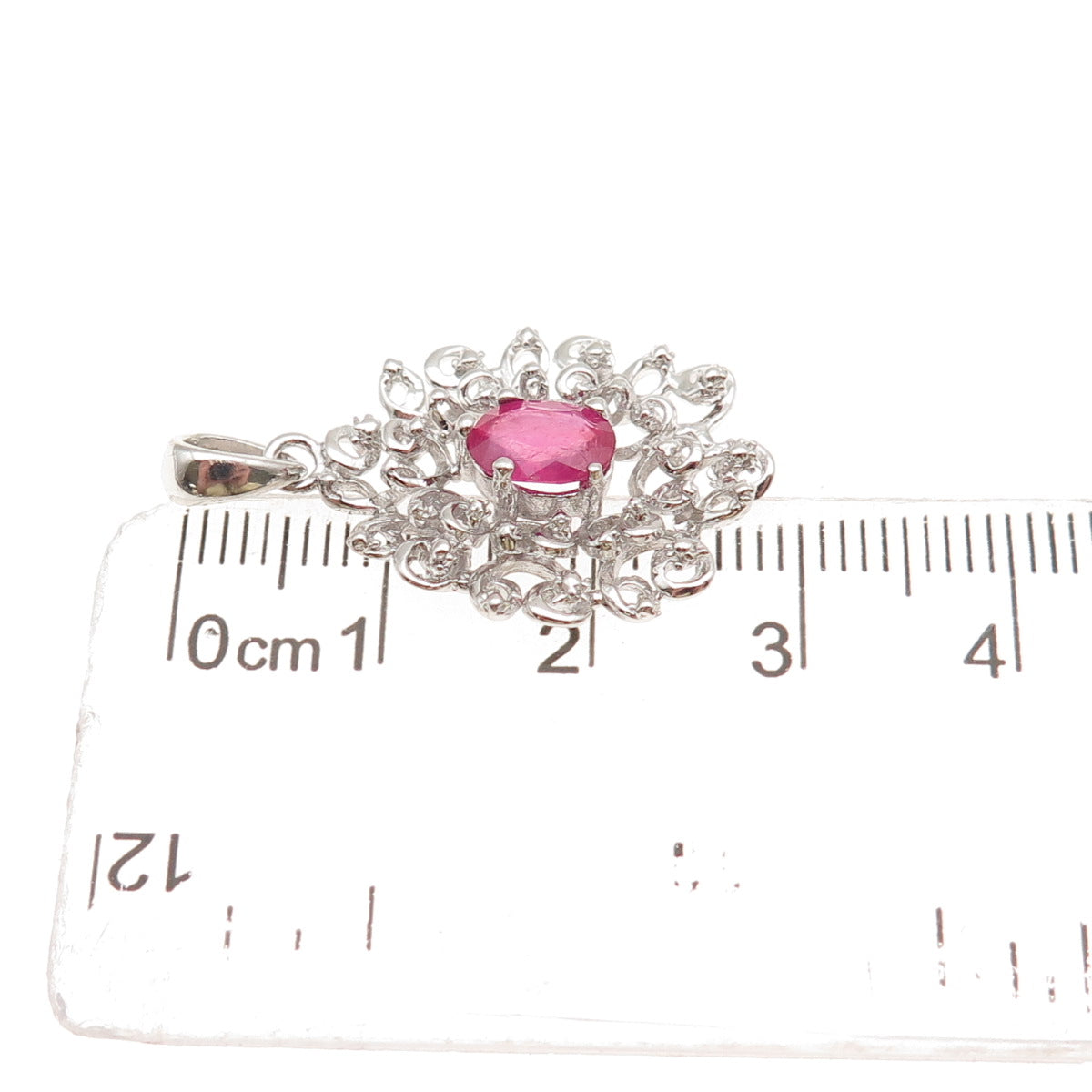 925 Sterling Silver Real Oval-Cut Ruby Floral Charm Pendant