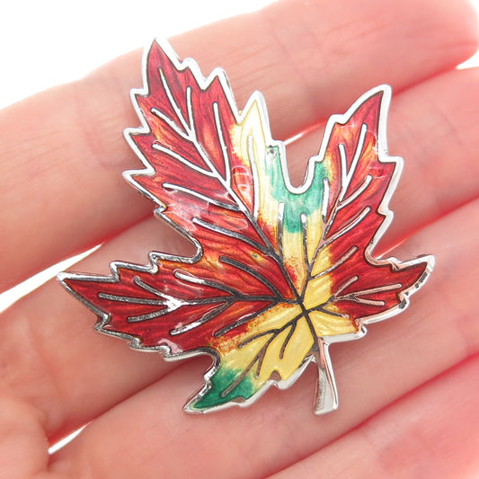 BMCO 925 Sterling Silver Vintage Colorful Enamel Maple Leaf Pin Brooch