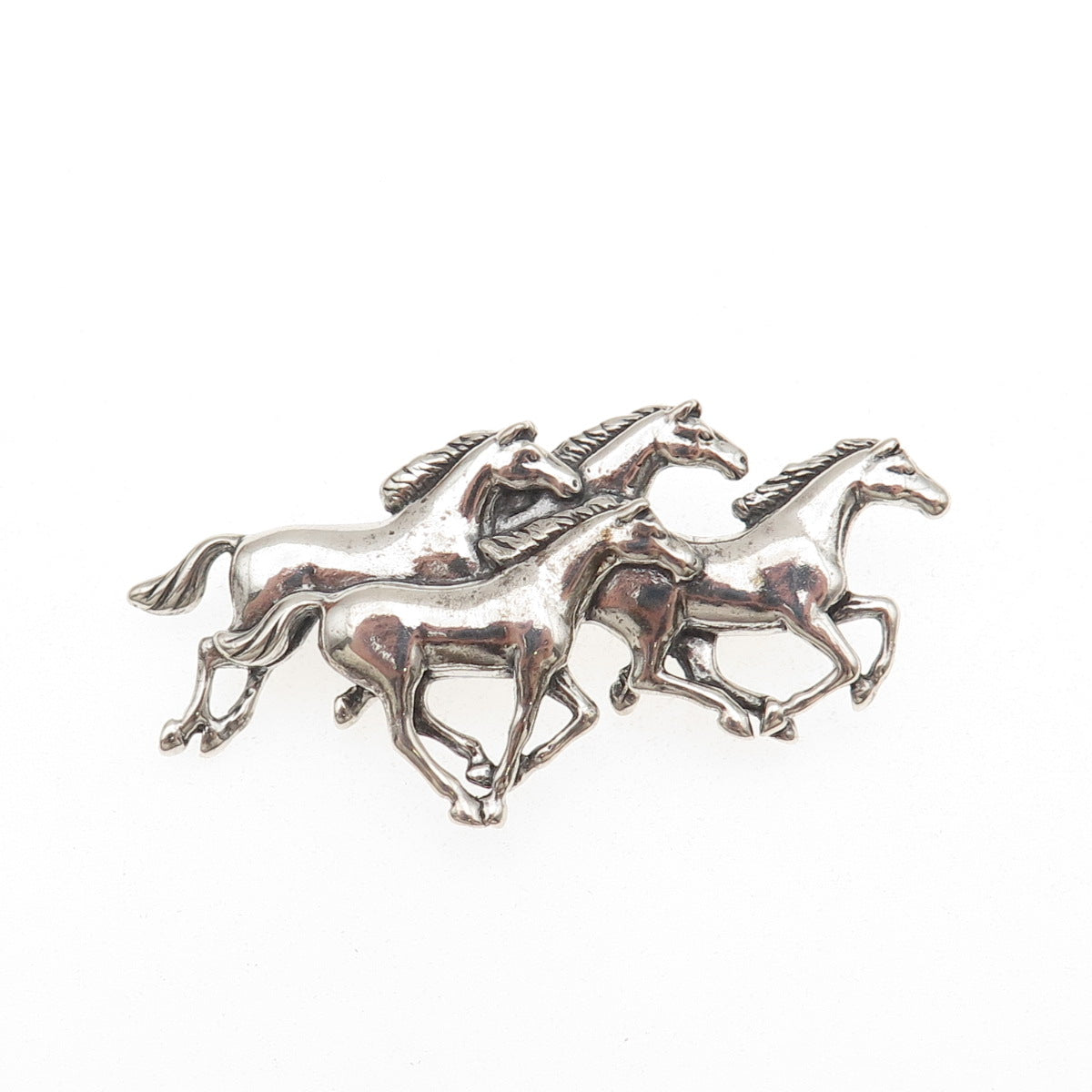 SHUBE 925 Sterling Silver Vintage Wild Horses Oxidized Pin Brooch