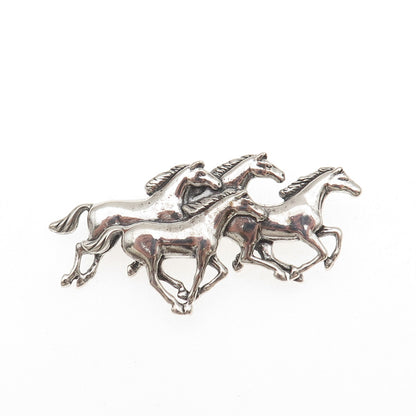 SHUBE 925 Sterling Silver Vintage Wild Horses Oxidized Pin Brooch