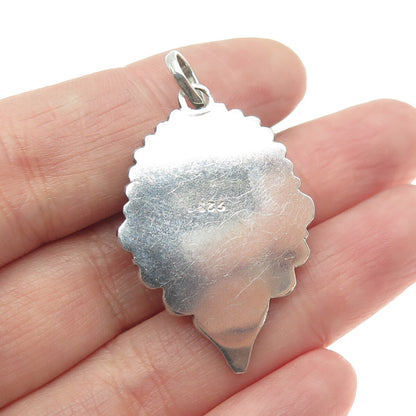 925 Sterling Silver Vintage Real Amethyst Swirl & Beaded Oxidized Pendant