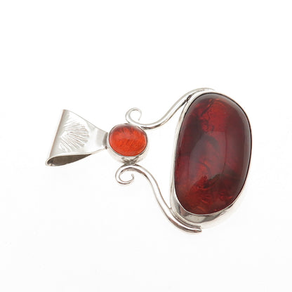 Stanley Bain Navajo Old Pawn 925 Sterling Silver Vintage Amber Tribal Pendant