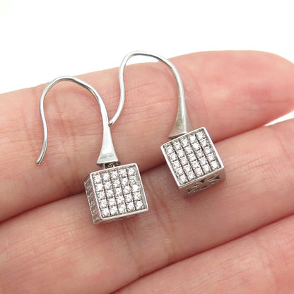 925 Sterling Silver Pave C Z Box Hook Earrings