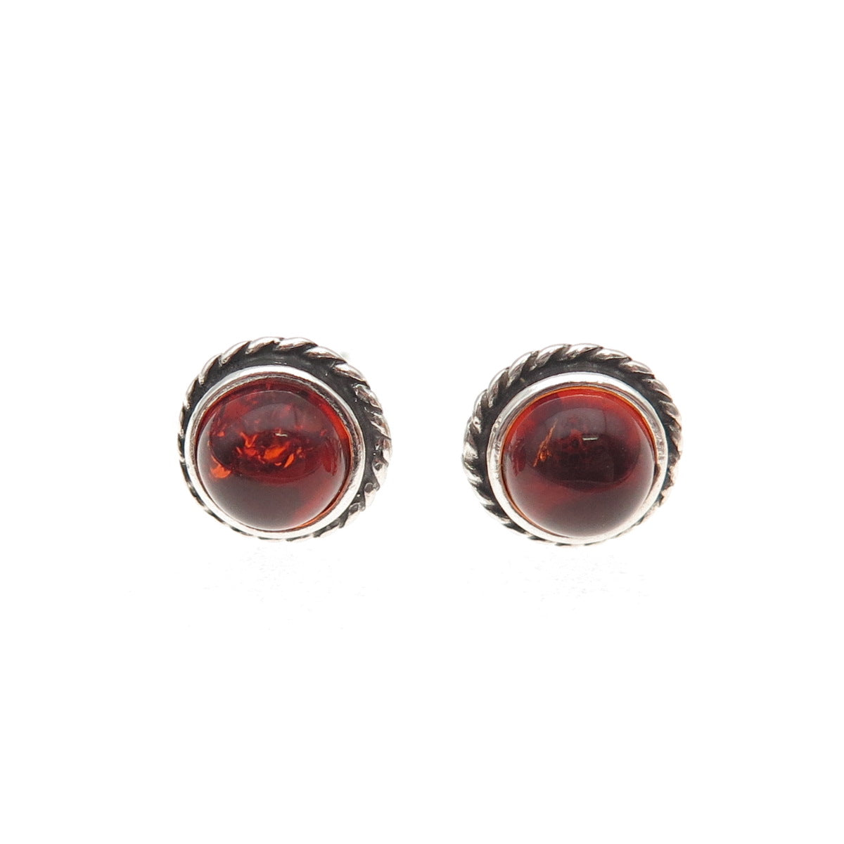 925 Sterling Silver Vintage Real Amber Oxidized Stud Earrings