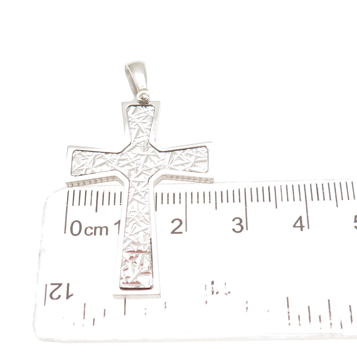 925 Sterling Silver Italy Diamond-Cut Cross Charm Pendant