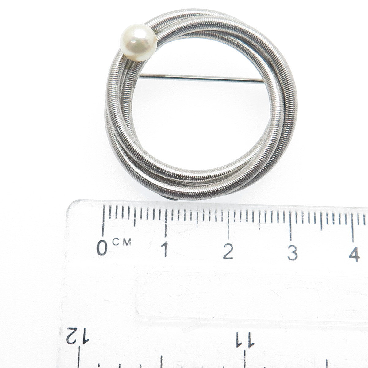VAN DELL Sterling Silver Antique Art Deco Real Pearl Interlocked Circle Brooch