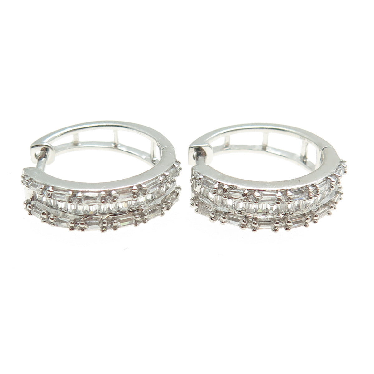 925 Sterling Silver Multi-C Z Huggie Earrings