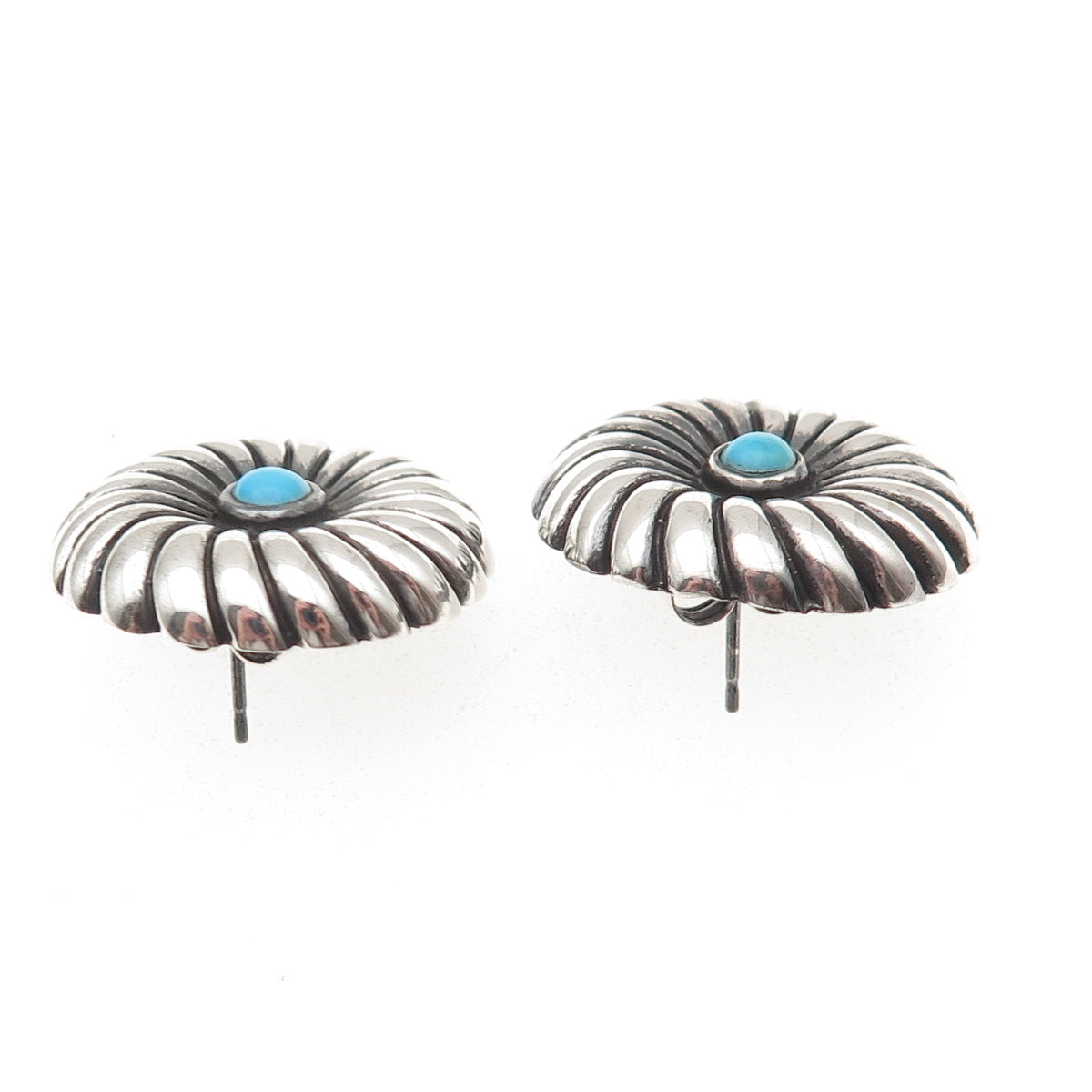 Morning Sun 925 Sterling Silver Vintage Real Turquoise Flower Oxidized Earrings