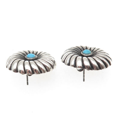 Morning Sun 925 Sterling Silver Vintage Real Turquoise Flower Oxidized Earrings