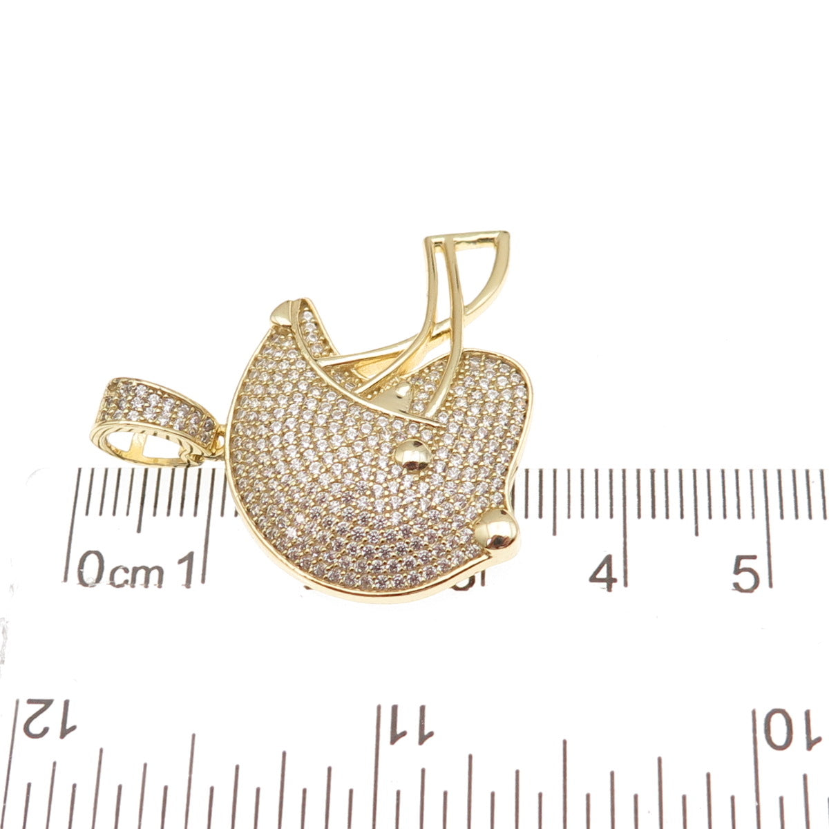 925 Sterling Silver Gold Plated Round-Cut C Z Football Helmet Pendant