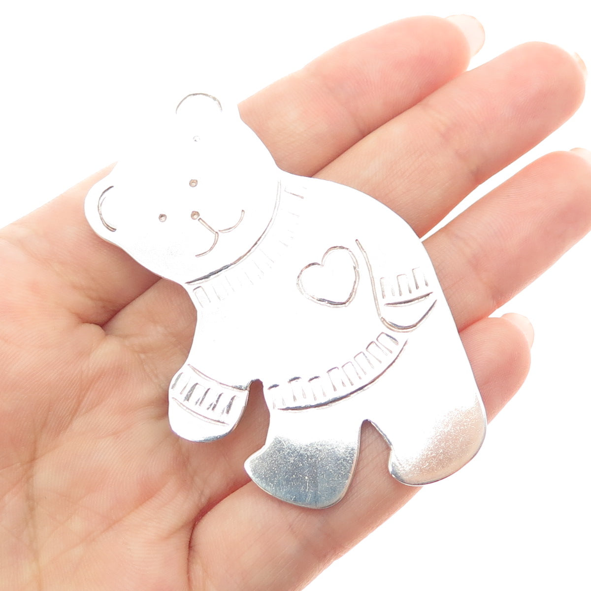 925 Sterling Silver Vintage Mexico Teddy Bear Heart Pin Brooch