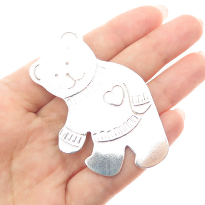925 Sterling Silver Vintage Mexico Teddy Bear Heart Pin Brooch