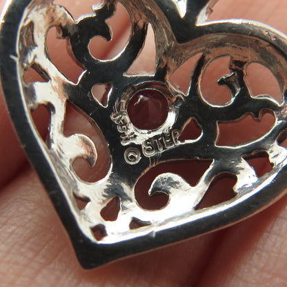 KABANA 925 Sterling Silver Vintage Real Amethyst Gemstone Heart Ornate Pendant