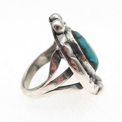Old Pawn Sterling Silver Vintage Southwestern Turquoise Tribal Ring Size 3.75
