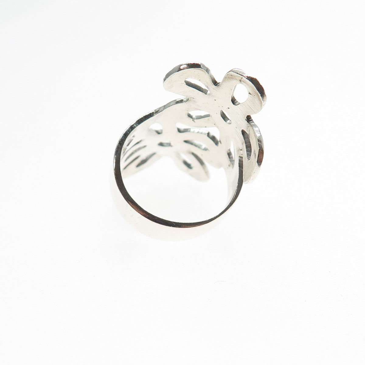 925 Sterling Silver Vintage Mexico Flower Blossom Bypass Ring Size 5.75