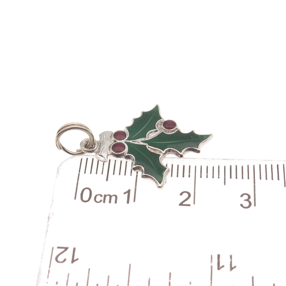J.M. Fisher 925 Sterling Vintage Enamel Holy & Berries Christmas Mini Pendant