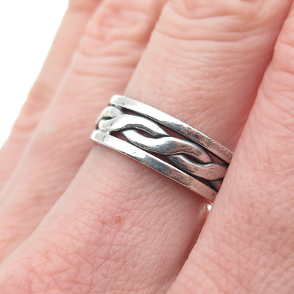 925 Sterling Silver Vintage Mexico Woven Oxidized Band Ring Size 7