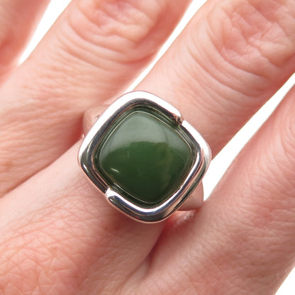 Michelle Albala 925 Sterling Silver Vintage Real Jade Modernist Ring Size 7