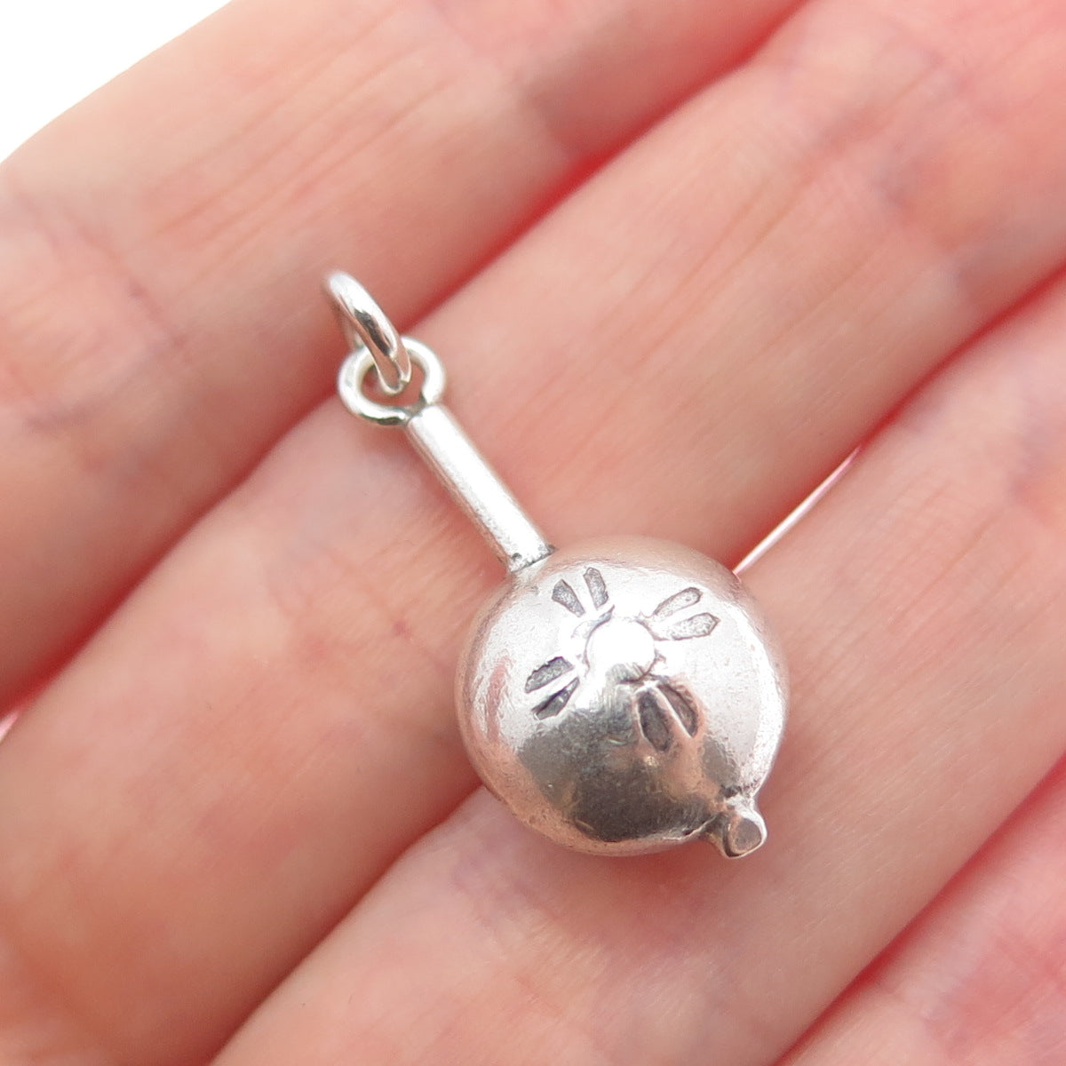 925 Sterling Silver Vintage Flower Flask Oxidized 3D Charm Pendant