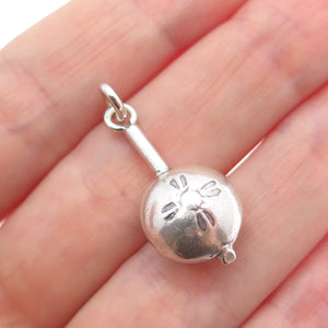 925 Sterling Silver Vintage Flower Flask Oxidized 3D Charm Pendant