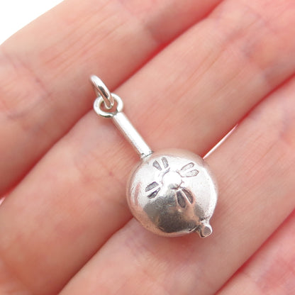 925 Sterling Silver Vintage Flower Flask Oxidized 3D Charm Pendant