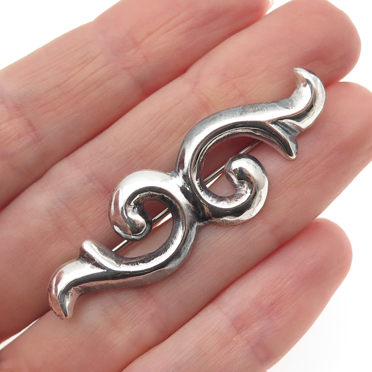 Old Pawn 925 Sterling Silver Vintage Southwestern Swirl Oxidized Tribal Brooch