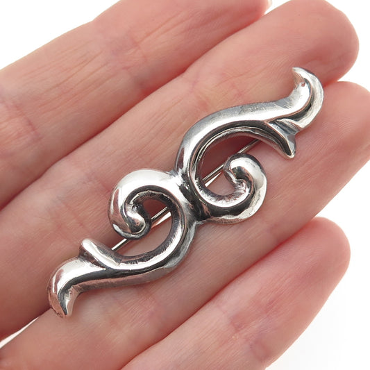 Old Pawn 925 Sterling Silver Vintage Southwestern Swirl Oxidized Tribal Brooch