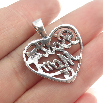 925 Sterling Silver Vintage "Best Mom" Heart Pendant