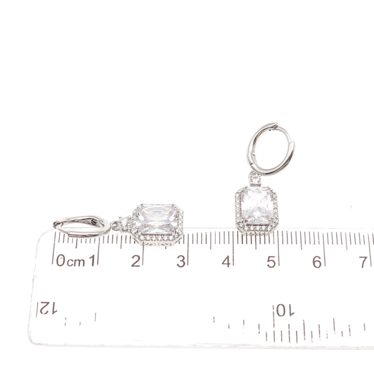 925 Sterling Silver Radiant & Round-Cut C Z Dangle Earrings