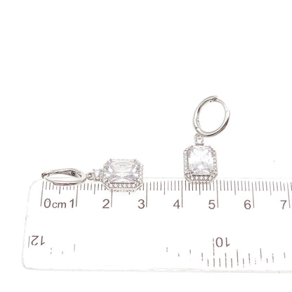 925 Sterling Silver Radiant & Round-Cut C Z Dangle Earrings