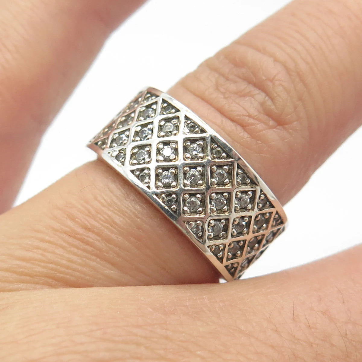 925 Sterling Silver C Z Wide Band Ring Size 7