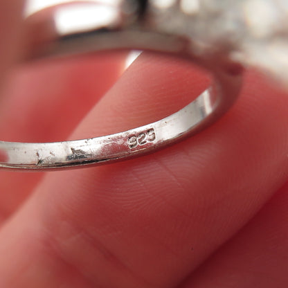 925 Sterling Silver Vintage Real Round-Cut Moissanite Engagement Ring Size 7