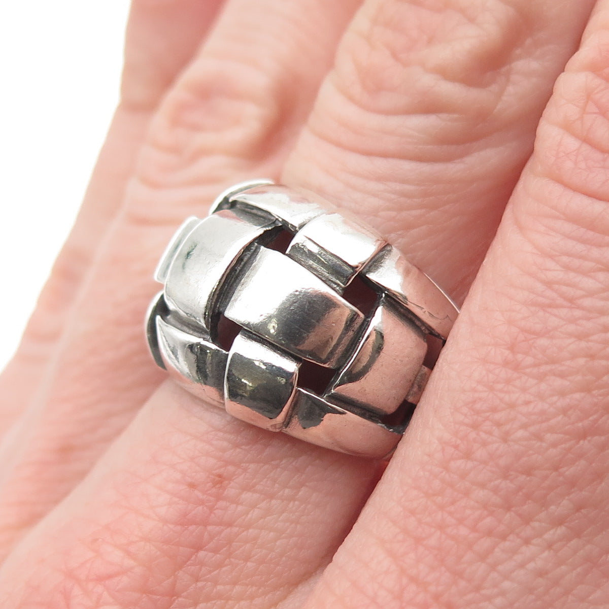 CHATEAU D'ARGENT 925 Sterling Silver Vintage Woven Dome Oxidized Ring Size 7