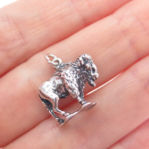 925 Sterling Silver Vintage 1984 Buffalo Oxidized Mini 3D Charm Pendant