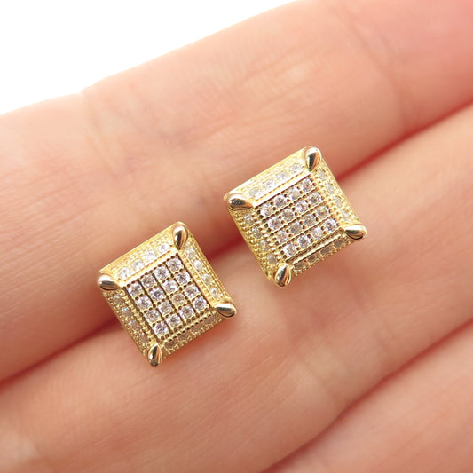 925 Sterling Silver Gold Plated Round-Cut C Z Stud Earrings