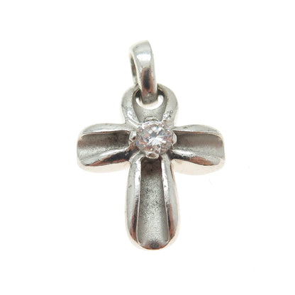 925 Sterling Silver Vintage Round-Cut C Z Petal Cross Minimalist Pendant