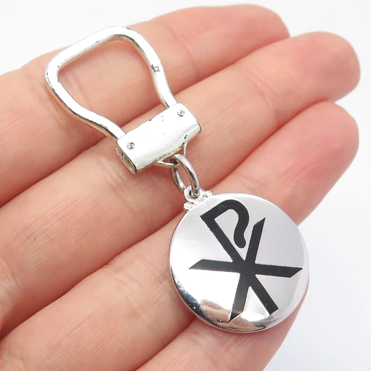 925 Sterling Silver Vintage Creed Religious Theme Key Ring