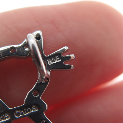 925 Sterling Silver Real Round-Cut Black Spinel C Z Cat Minimalist Slide Pendant