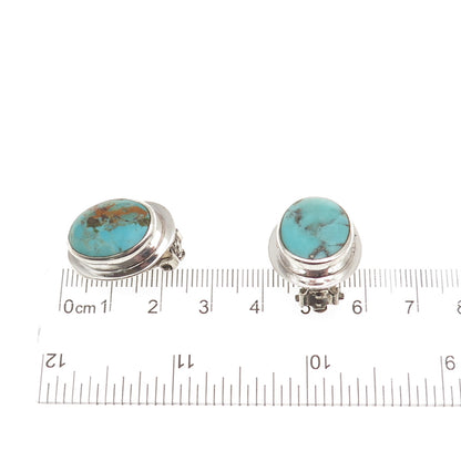 925 Sterling Silver Vintage Real Turquoise Modernist Clip On Earrings