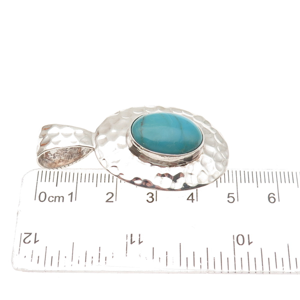 SHUBE 925 Sterling Silver Vintage Real Turquoise Hammered Charm Pendant