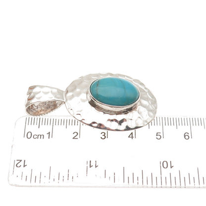 SHUBE 925 Sterling Silver Vintage Real Turquoise Hammered Charm Pendant