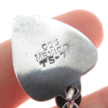 925 Sterling Vintage Mexico Modernist Heart Oxidized Clip On Dangle Earrings