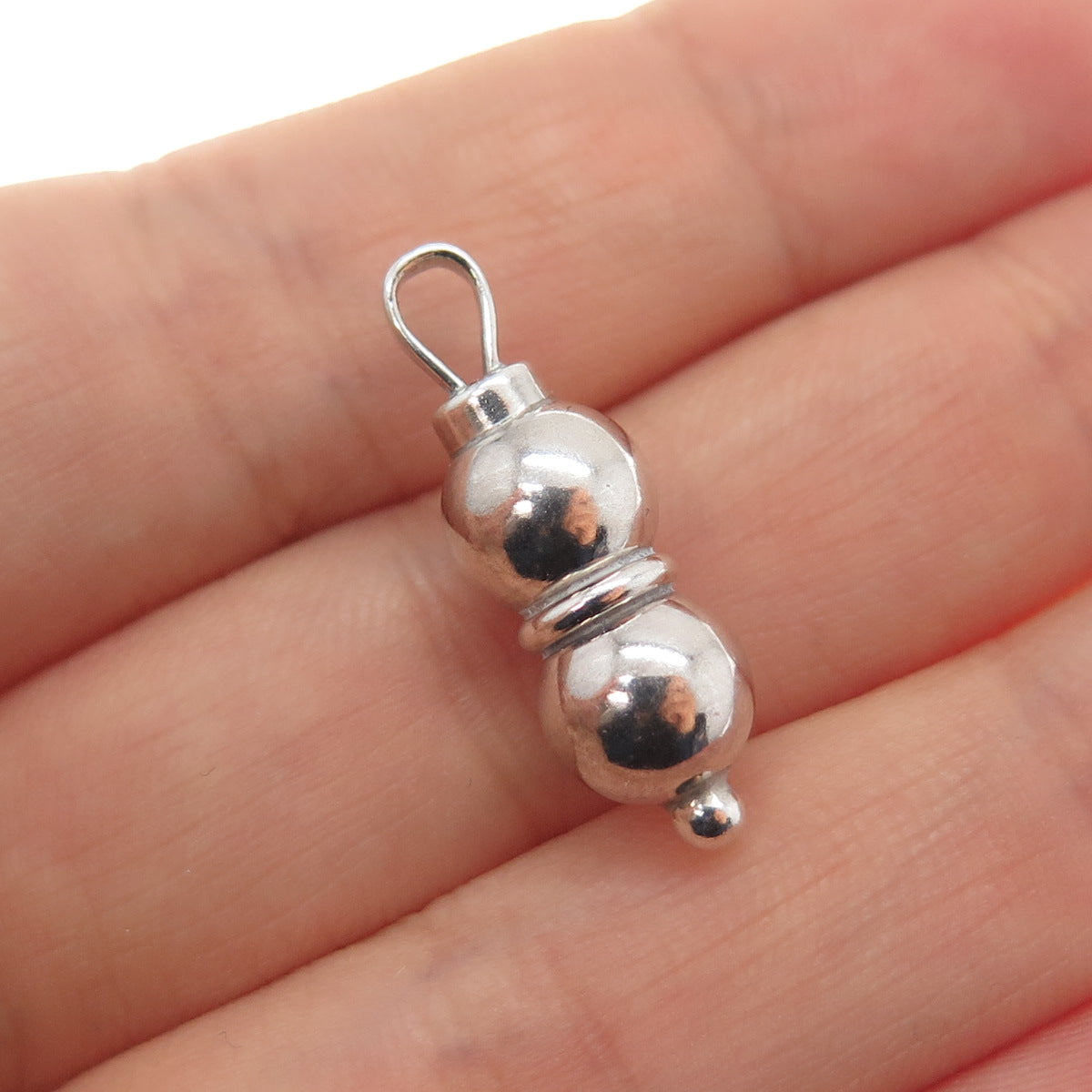 925 Sterling Silver Vintage Baby Beaded Rattle Minimalist 3D Charm Pendant