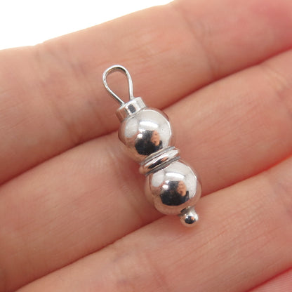 925 Sterling Silver Vintage Baby Beaded Rattle Minimalist 3D Charm Pendant